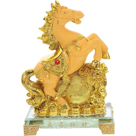 Statue Cheval en Velours Doré 17 Cm, Figurine Zodiaque Chinoise 2026, Décoration Feng Shui Bureau et Voiture, Statue Richesse Amulette, Présent Nouvel an Chinois (1/5)