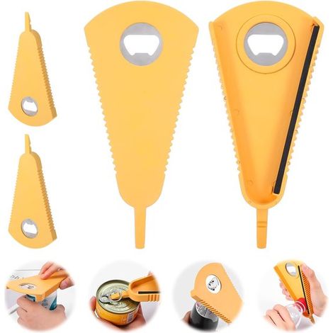 Abrebotellas de 2 piezas, Abrebotellas multifuncional antideslizante de una sola pieza, Puede abrir tapas con un diámetro de 3 a 7 cm, Amarillo (1/5)