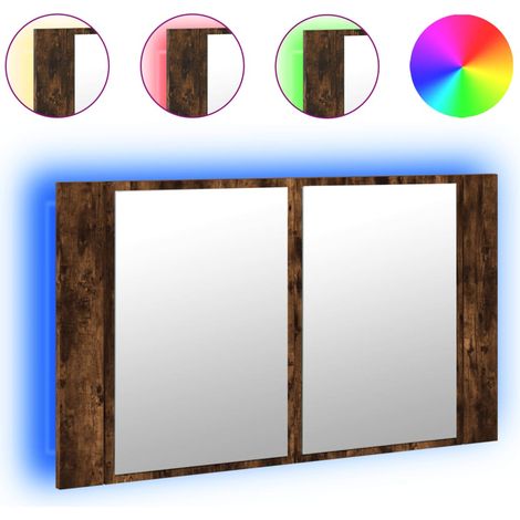 Armoire à miroir de salle de bain - Meuble de rangement LED chêne fumé 80x12x45 cm acrylique fr2836 - Maison La Vie (1/5)