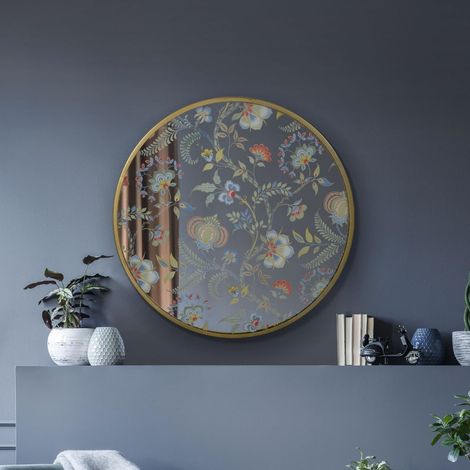 Miroir Mural Rond Moderne avec Cadre doré et Cadre en métal doré 60 x 60 cm (1/5)