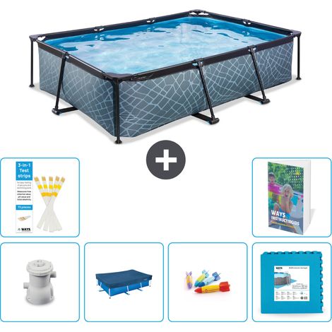 Exit Pool Rechteckig - Steinoptik - 300x200x65 cm - 7-teilig S222