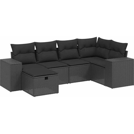 Set de sofás de jardín 6 piezas y cojines ratán sintético negro vidaXL (1/5)