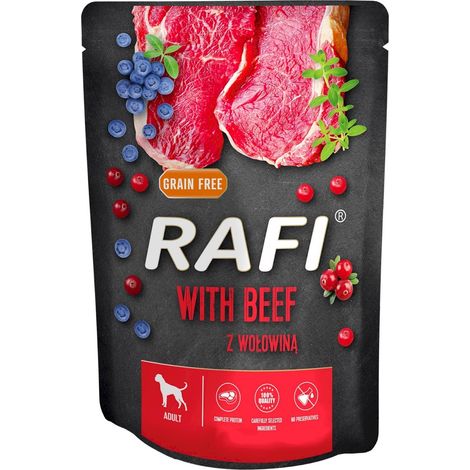 Cibo umido per cani Rafi al manzo in bustine da 300 g (1/2)