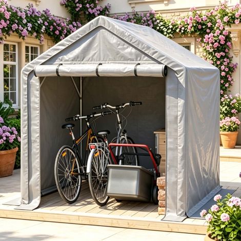 Abri vélo 190x170x200 cm en métal gris foncé, facile à monter pour jardin FloraGrace (1/5)