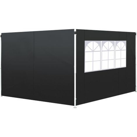 3 Meters Gazebo Replaceable Exchangeable Side Panel Wall Panels Walls With Window, Black
