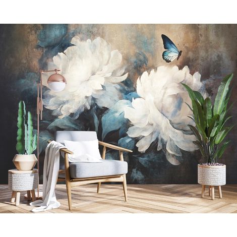 Vlies Fototapete Blumen 200x140 cm, Tapeten, für Wohn und Schlafzimmer, Vliestapete Wandtapete Tapete 3D Effekt- inkl. Kleister - Vintage Natur Aquarell, WallArena (1/4)