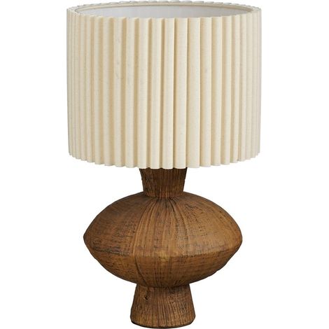 Lampe à poser de chevet et salon avec pied rond et abat-jour plissé marron H51 x Ø32 cm - PANGIVO (1/5)