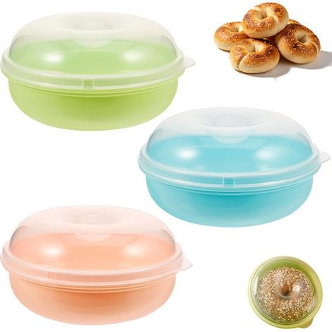 Lot de 3 boîtes de rangement pour bagels, pains et beignets. Boîtes hermétiques pour bagels et pains. Idéales pour organiser la cuisine et le garde-manger. Rose. (1/5)