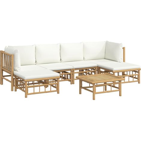 Mobili da giardino mobili da esterno Set di mobili da 7 pezzi con cuscini in bambù bianco crema 020017083