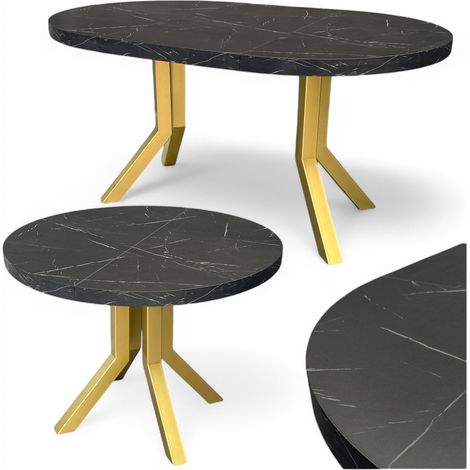 Runder Tisch Ø100, ausziehbar auf 200 cm, Metall GOLD Marmor Black Royal (1/5)