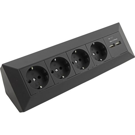 ChiliTec Ecksteckdose 4x Steckdosen 2x USB, 90° Winkel, Küche, Schwarz (1/5)