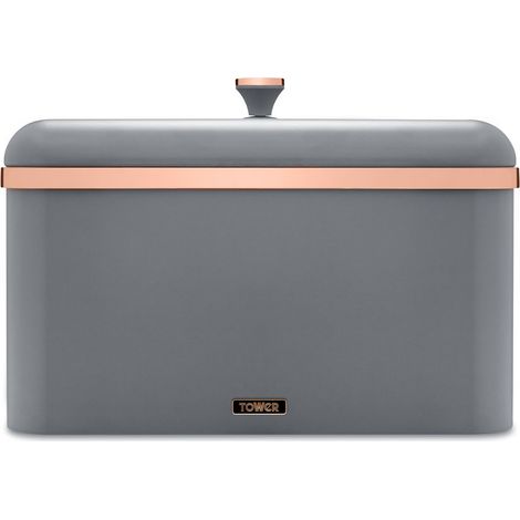 Tower T826130GRY Cavaletto Bread Bin Storage, Carbon Steel, Removable Lid, Grey and Rose Gold (1/8)