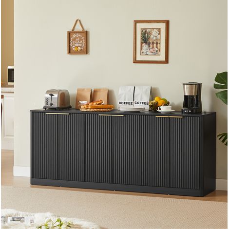 DESMIU Buffet et enfilade 6 portes, pour salon, salle à manger et cuisine, en MDF, noir, 170 × 40 × 70.5 cm (1/5)