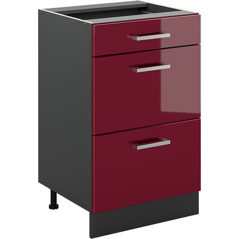 Mobiletto base per cucina R-Line, Rosso lucido/Antracite, 50 cm senza piano di lavoro, Vicco