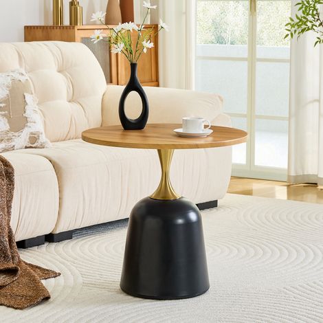 Table d'appoint ronde bout de canapé en métal et mélaminé aspect bois Ø 60 x 58 cm - PANGIVO (1/5)