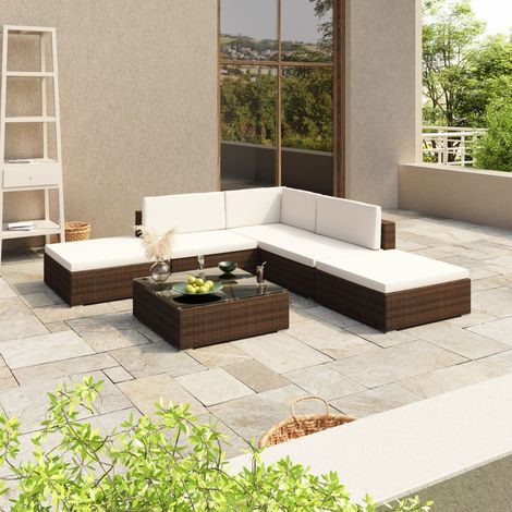 Salon de jardin avec coussins 6 pcs,Mobilier de terrasse,Table et Chaise pour Relax résine tressée marron -YZ807521 (1/5)