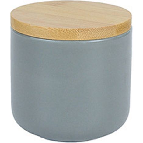 Boîtes de cuisine - Boîtes en grès gris avec couvercles en bambou, ensemble de boîtes de rangement - Bocaux alimentaires en céramique pour le thé, le sucre et la farine (1/5)