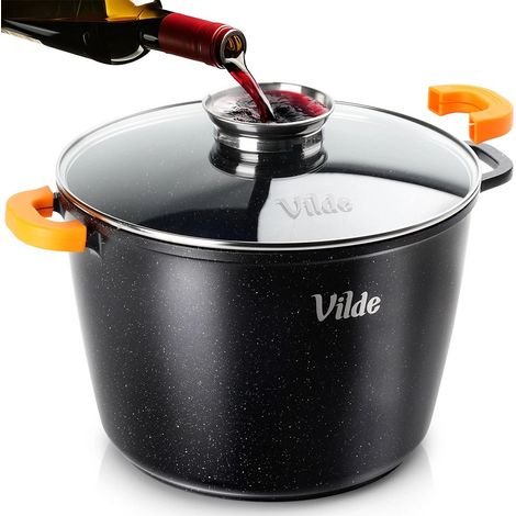 Olla de granito con tapa de cristal, 28 cm, capacidad de 9,7 L