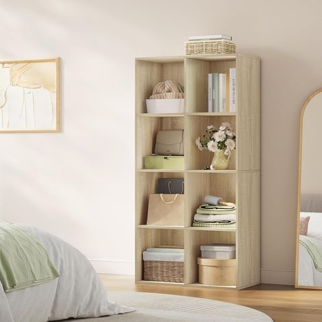 WOLTU – Estantería/mueble de almacenamiento tipo cubo de 8 compartimentos. Estantería para libros de salón. Estantería de madera para oficina (60 x 29,5 x 121 cm). Madera clara