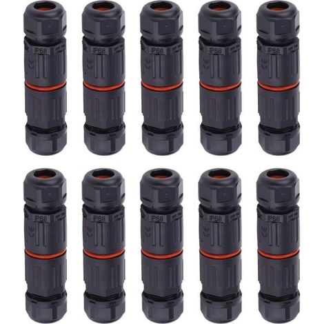 SHINING HOUSE 10 PCS IP68 Etanche Connecteur de Câble Electrique, Femelle 3 Broches Connecteurs Etanches Prise de Courant Extérieure Raccord de Connecteur Fil Etanche