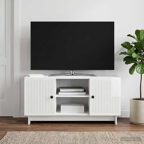 vidaXL Mueble de TV 102 x 34,5 x 50 cm Blanco Brillante (1/5)