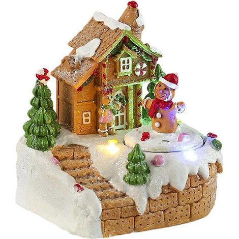 Handgefertigte, warm beleuchtete Weihnachtsdorf-Hausdekoration, batteriebetriebene Spieluhr, Schneehaus-Ornament fürs Büro (1/5)