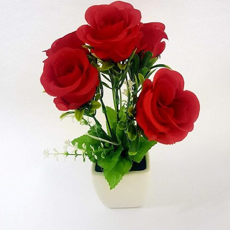 Plante Rose Rouge Blanc Vase En Ceramique H29cm Fleurs Maison Bureau Decorations