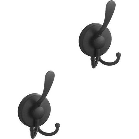 Lot de 2 crochets à ventouse robustes pour douche intérieure, sans perçage, pour mur de salle de bain, cuisine, verre, miroir, carrelage pour accrocher serviettes, peignoirs, luffa (noir) (1/5)