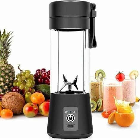 Personal Blender, Portable Blender, Electric Fruit Blender, USB Rechargeable Juice Blender, 6 3D Blades for Excellent Blending, 380ml, Black MUMU (1/4)