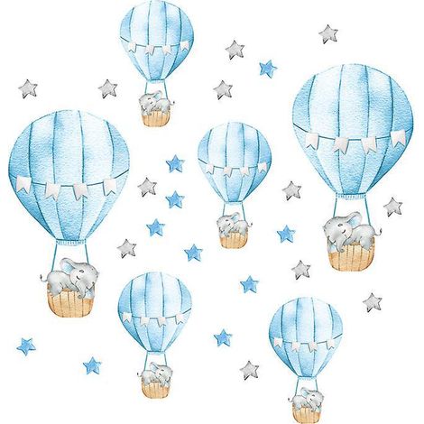 blue Stickers Muraux Animaux En Montgolfire Autocollant Mural Singe Girafe Lphant Dcoration Murale Chambre Enfants Bb Ppinire (1/5)