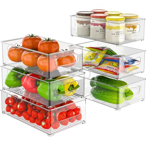 Rangement Frigo - 6 Paquets (3 Tailles) Empilable pour Réfrigérateur, Garde-Manger, Congélateur, Armoire, Tiroir - Sans BPA (1/5)