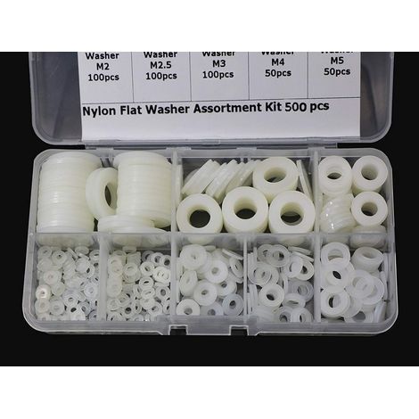 (500 Pcs)Rondelles Plastique Entretoise Nylon M2 M2.5 M3 M4 M5 M6 M8 M10 Rondelle pour Mécanique (1/4)