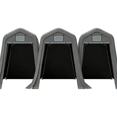 3er-Set  geräteschuppen 366x213x225cm mit Spitzdach – Wasserdichtes PE-Material mit Belüftungsfenster, UV- & Windfest, Inkl. L-Erdnägeln für Motorräder & Gartengeräte