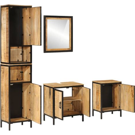 Maison Exclusive - 4-tlg. Badmöbel-Set Eisen und Massivholz Mango (1/5)