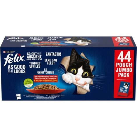 Alimento para gatos Felix Fantastic en gelatina 3,2 kg (44 unidades)