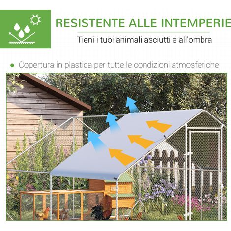 Poulailler de jardin avec structure galvanisée, bâche imperméable et grillage hexagonal, 3 x 4 x 2 m, argent (1/5)