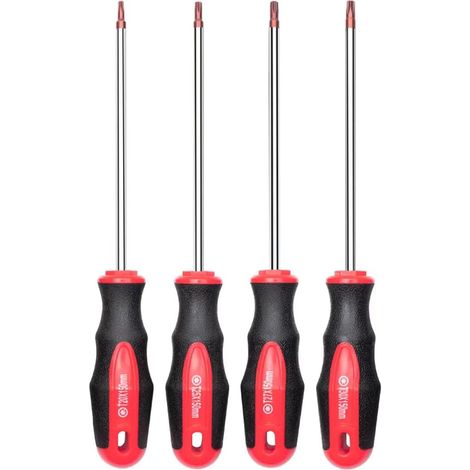 Jeu de 4 tournevis Torx à embout magnétique, 4 tournevis Torx étoile, T20, T25, T27, T30, embout rouge Rouge brillant, acier S2 (1/5)