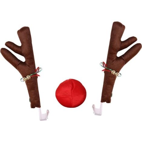 Décorations de Noël pour voiture : bois de renne et nez de renne. Kit de décoration pour voiture, SUV, fourgonnette et camion. (1/5)