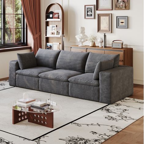 Canapé modulable 2 places 180 cm en velours côtelé gris foncé, sans montage - CHICFURN (1/5)