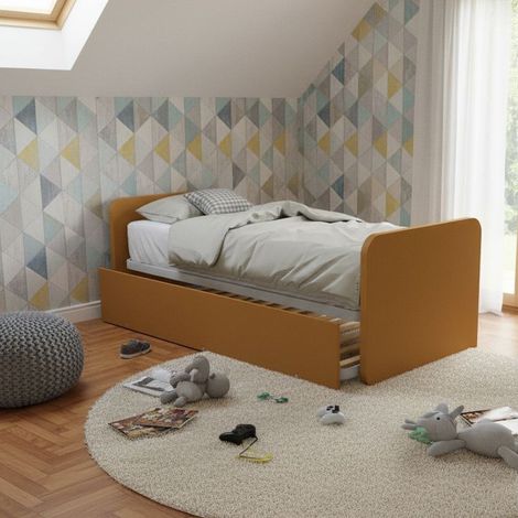 Letto singolo con letto estraibile, trasformabile in matrimoniale. Testate personalizzabili, reti in acciaio e doghe in faggio - Zolfo