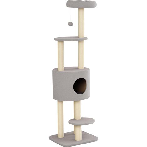 Arbre à chats avec griffoir arbre à grimper pour chat avec niche et plate-formes peluche haute densité hauteur 148 cm gris (1/4)