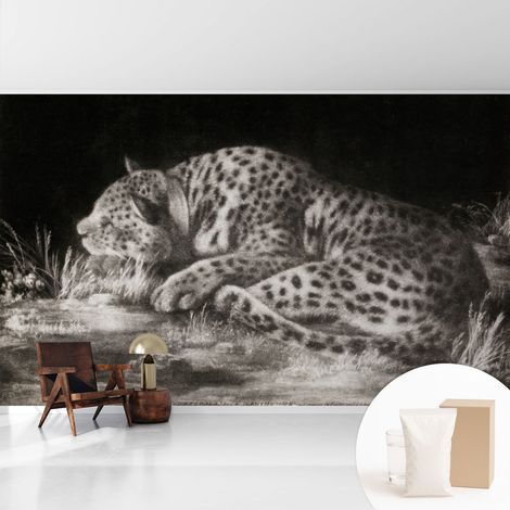Tapete Vliestapete mit Kleber- abwaschbar - Raumgestaltung  Schlafzimmer Wohnzimmer Tapete Ruhender Leopard 416x254 cm (1/5)