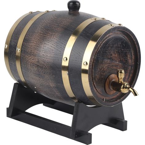 3L Tonneau en Chêne Rétro Rayé Noir pour Vin Rouge, Brandy, Whisky, avec Robinet (1/5)