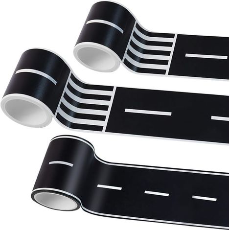 Rollos de cinta decorativa para circuitos de carretera, ideales para cumpleaños infantiles. Fáciles de pegar y despegar, 5 cm de ancho x 15 m de largo, 2 diseños.