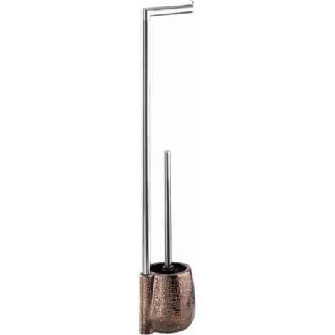 WENKO Set WC 2in1 Marrakesh, Spazzola WC e portarotolo carta igienica su piedistallo, Ceramica lucida - acciaio inox, 15x72x10,5 cm, Marrone
