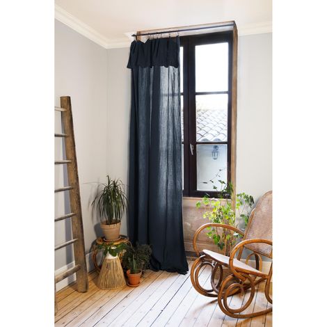 Rideau ajustable + 8 anneaux pince gaze de coton Luxe 140 x 300 cm Gaia Bleu foncé (1/4)