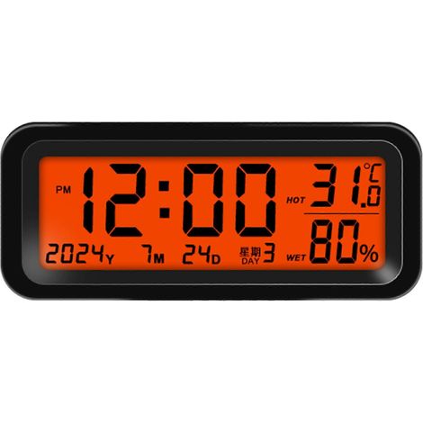 Horloge numérique embarquée, horloge de tableau de bord pour voiture et camion, thermomètre et hygromètre embarqués affichant l'heure, le jour de la semaine et la date, couleurs bleu et rouge. (1/5)