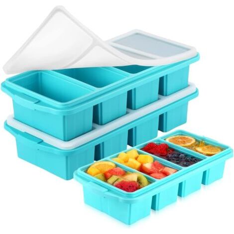 Plateau de Congélation en Silicone, 2 Pièce Empilable Bac a Glacon Soupe Plateau avec Couvercl, 1 Tasse/250 ml, Reutilisable, pour Soupes Conserver, Bac a Glacon Soupe pour Sauces (1/5)