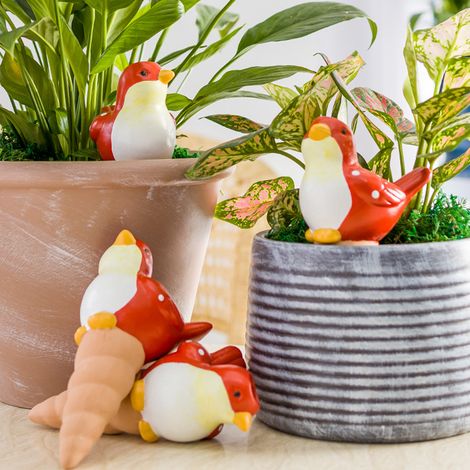 Arroseur automatique en terre cuite Smart Bird Lot de 4 goutteurs autonettoyants 110ml rouge pour plantes intérieures et extérieures (1/5)