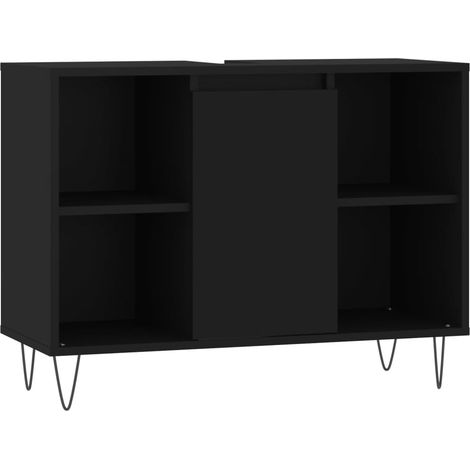 Armoire de salle de bain,Meuble de Rangement,style industriel noir 80x33x60 cm bois d'ingénierie -89562 (1/5)
